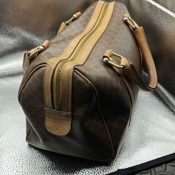 Celine Boston 30 Bag Brown Tan Signature Lattice Logo Print Top Handle Duffle - Picture 4 of 16